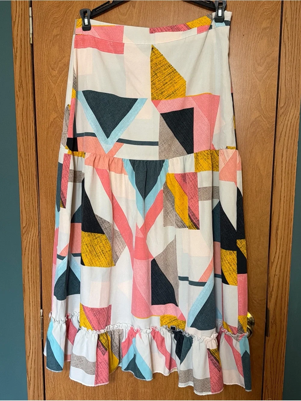 SHEIN Multi-Color Geometric Ruffle Maxi Skirt - Picture 2 of 4